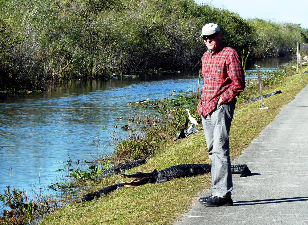 Dave with Alligators in Florida Everglades.